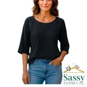 Black Rayon Blouse – FIFTEEN TWENTY, Relaxed Fit, Sz L, Excellent